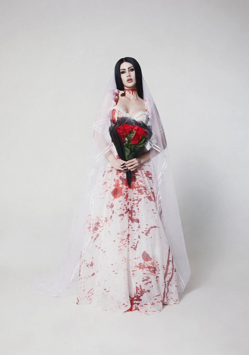 Blood Splatter Lace Maxi Costume Dress - White