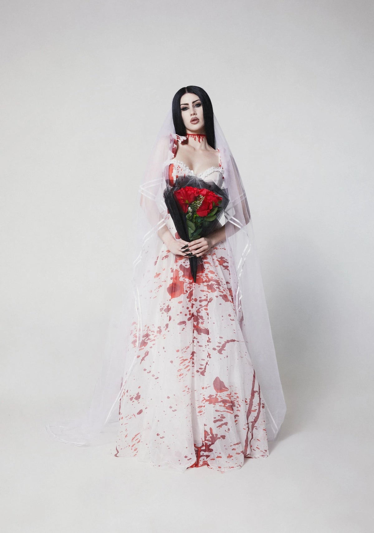 Blood Splatter Lace Maxi Costume Dress - White