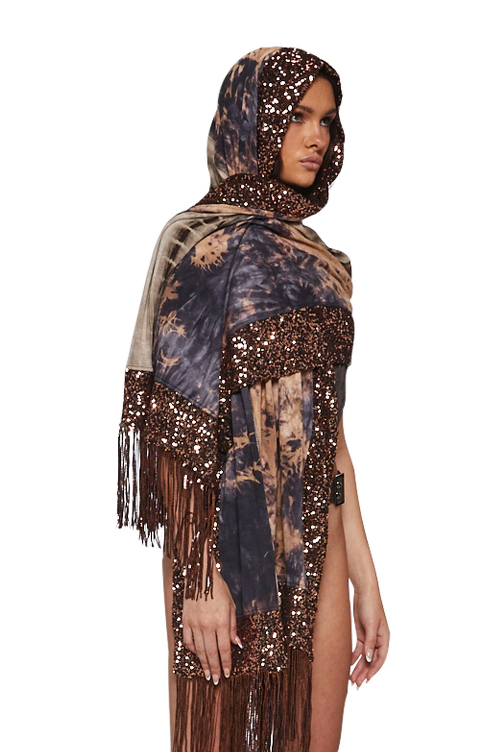 Abstract Fringe Scarf - Black And Gold