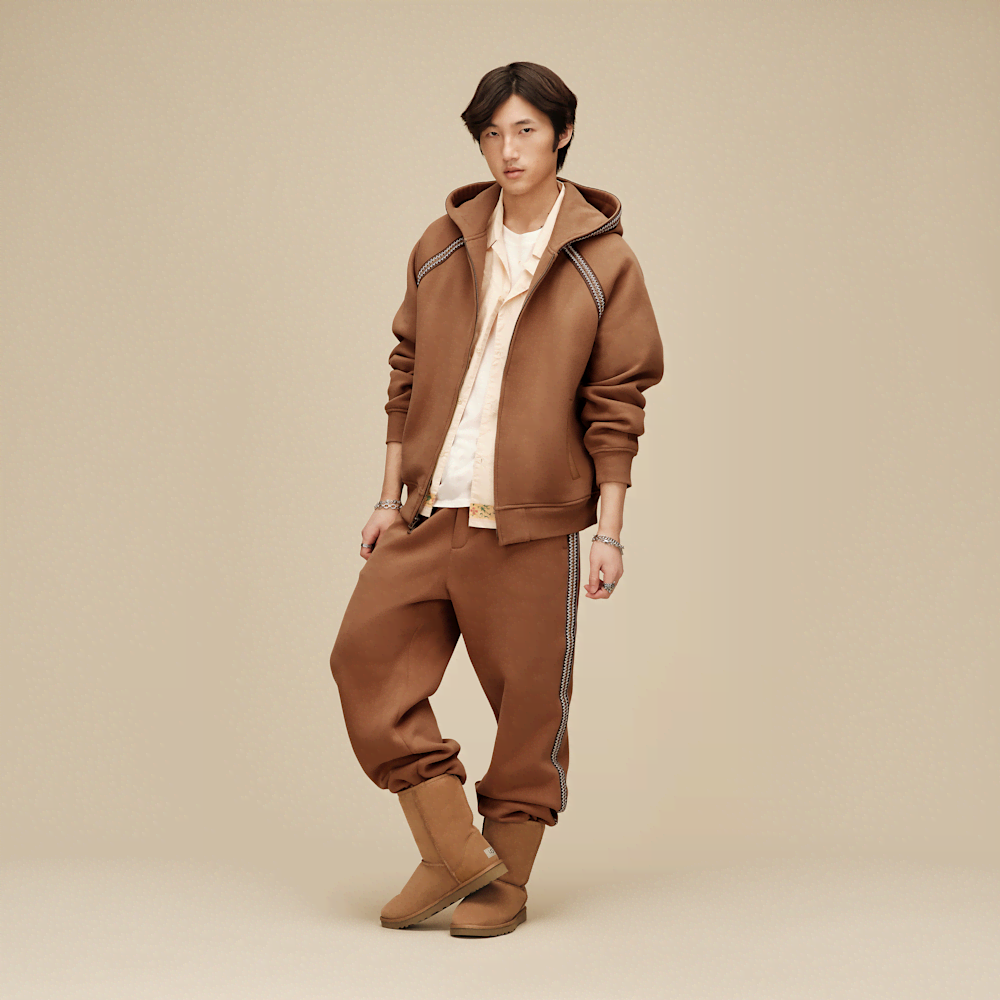 Men's Oversized Full-Zip Hooded Sweatshirt - Brown