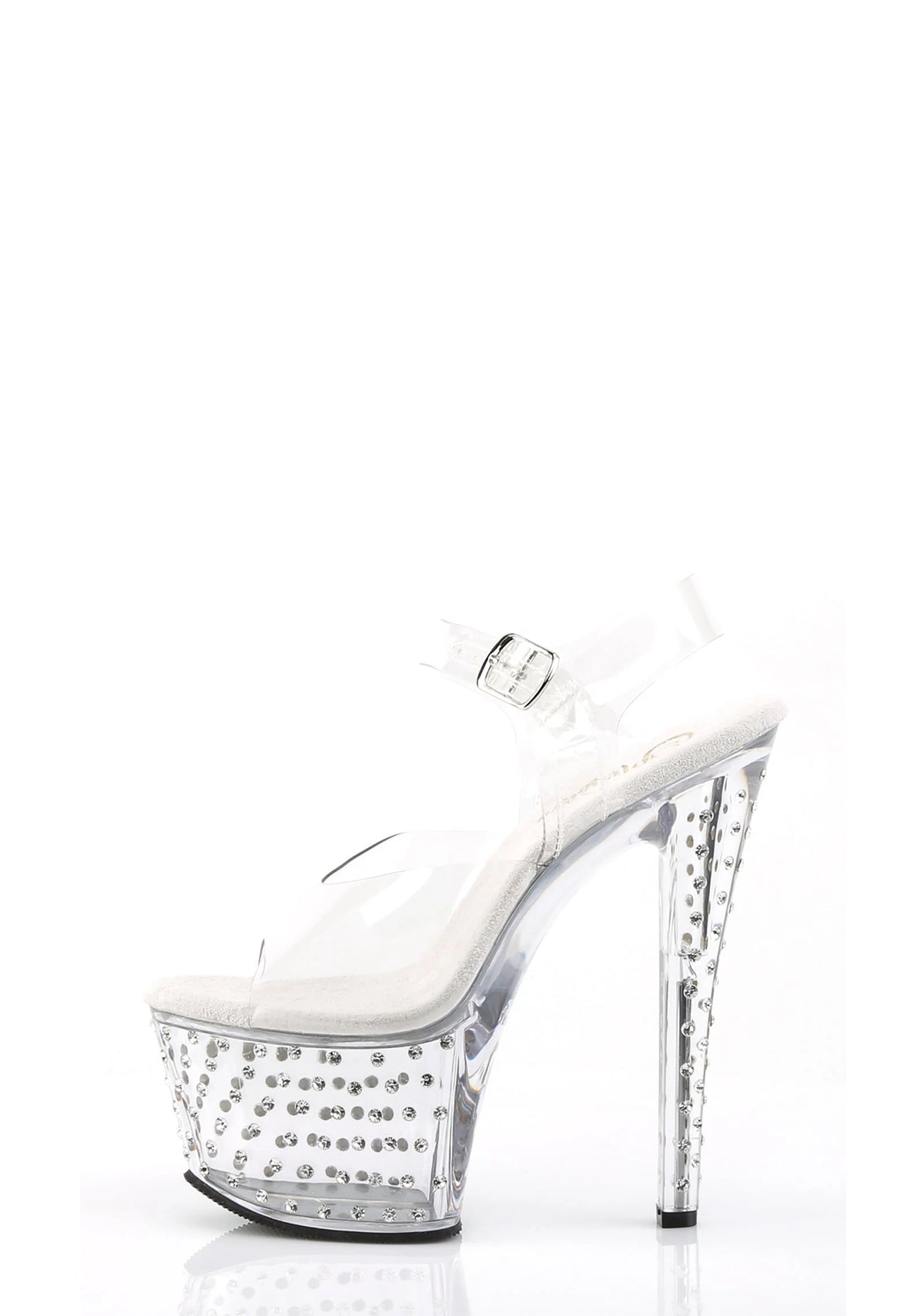 Clear Rhinestone Platform Ankle Strap Sandals - Silver