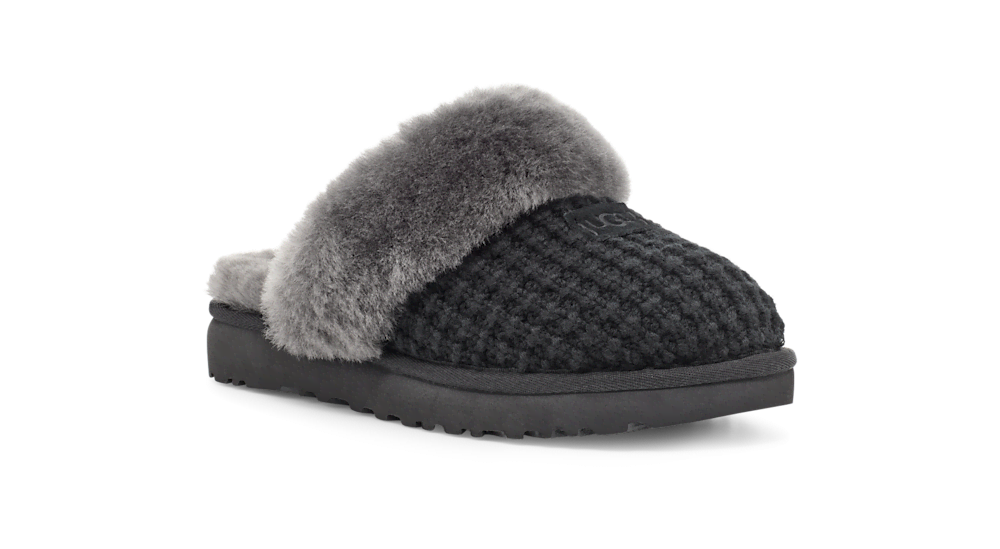 Women's Knit Sheepskin Slipper - Charcoal