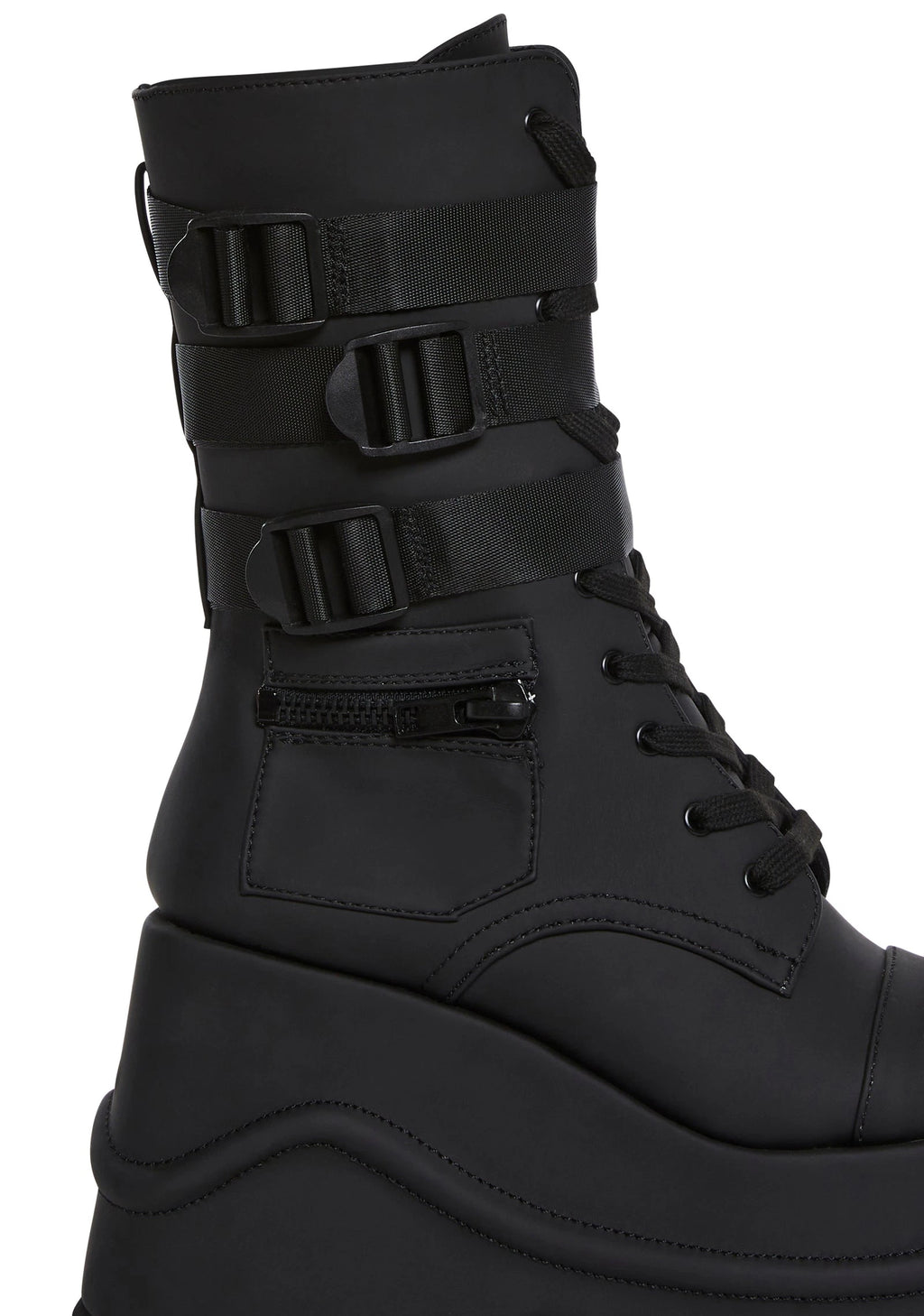Wedge Platform Combat Boots - Black