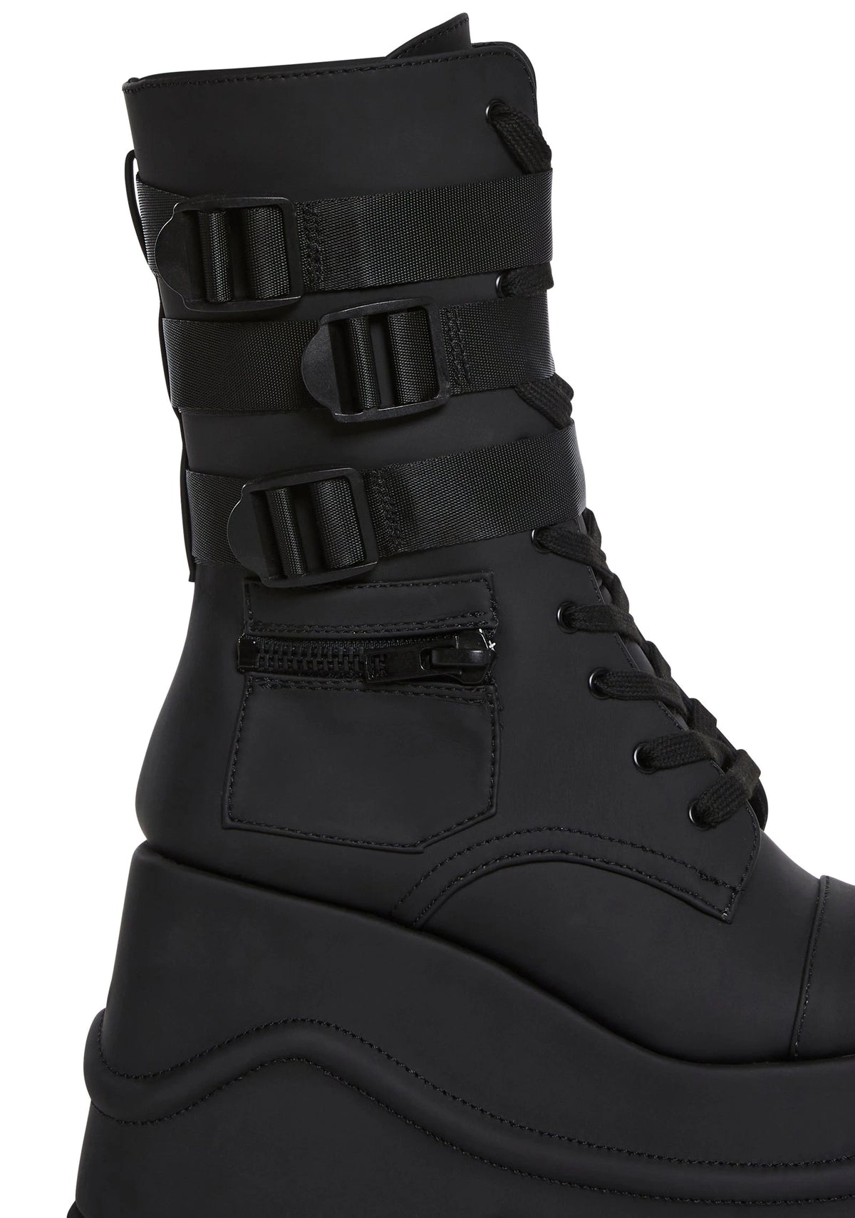 Wedge Platform Combat Boots - Black