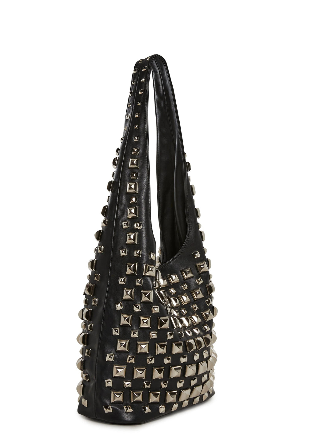 Pyramid Stud Faux Leather Hobo Tote - Black