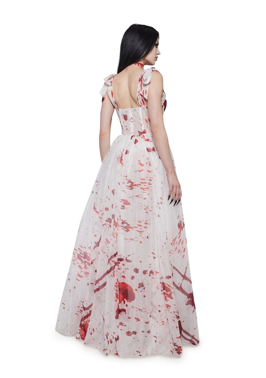 Blood Splatter Lace Maxi Costume Dress - White