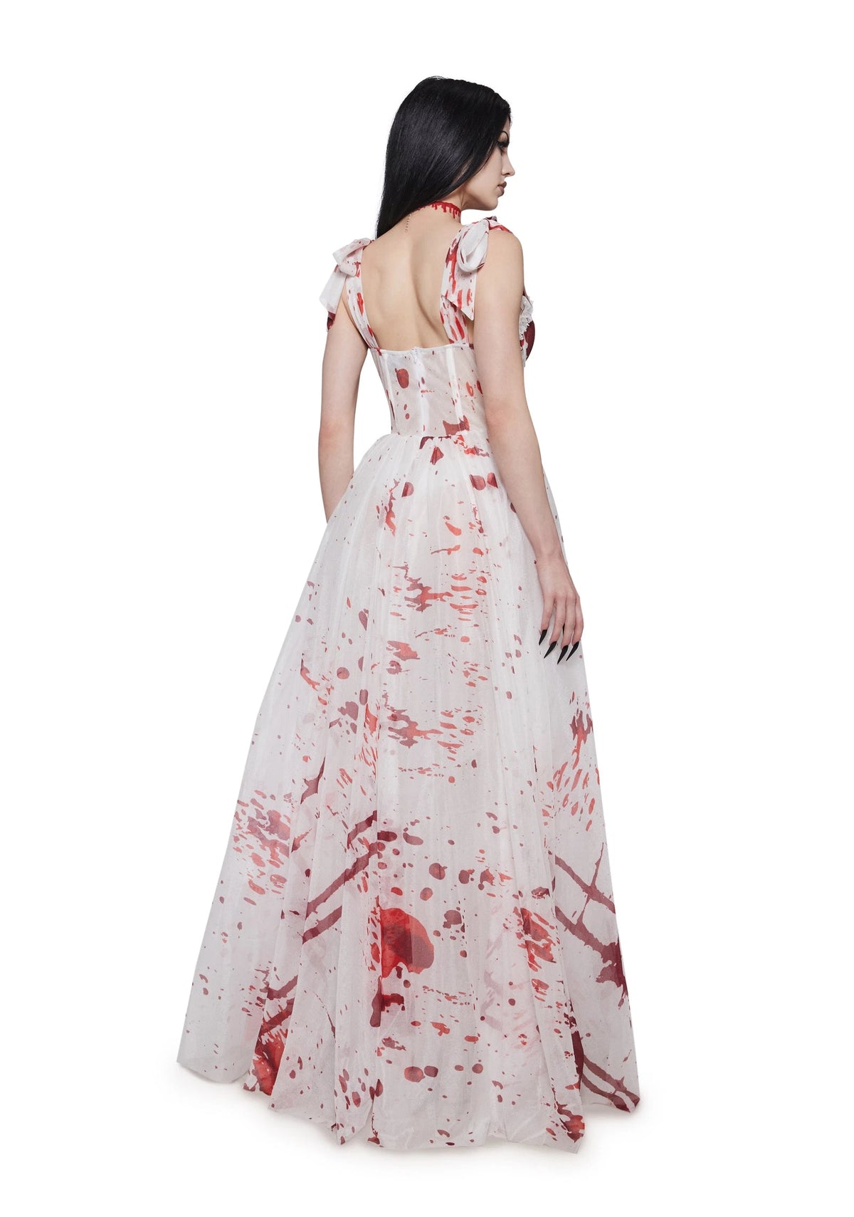 Blood Splatter Lace Maxi Costume Dress - White