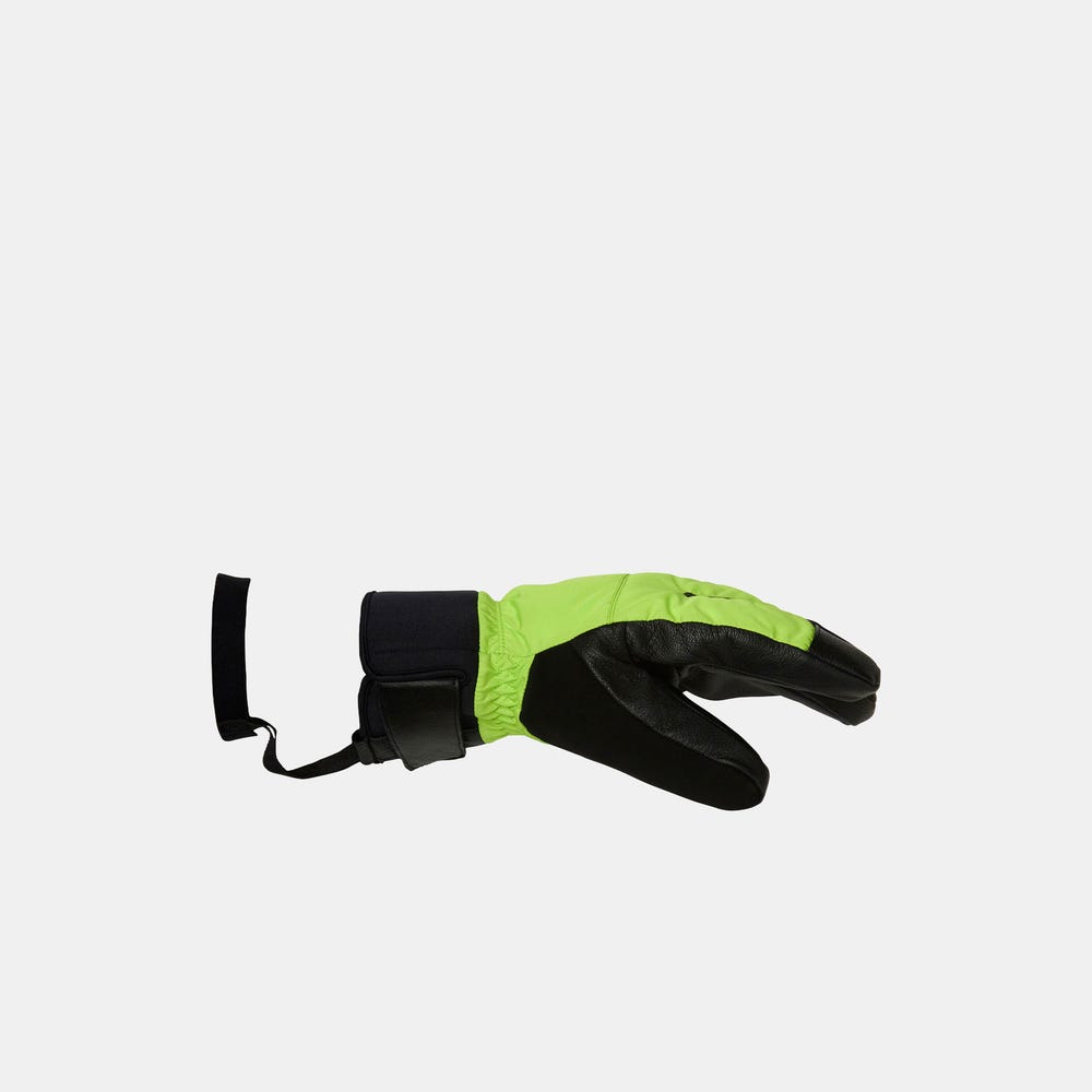 Unisex Three-Finger Leather Ski Gloves - Green