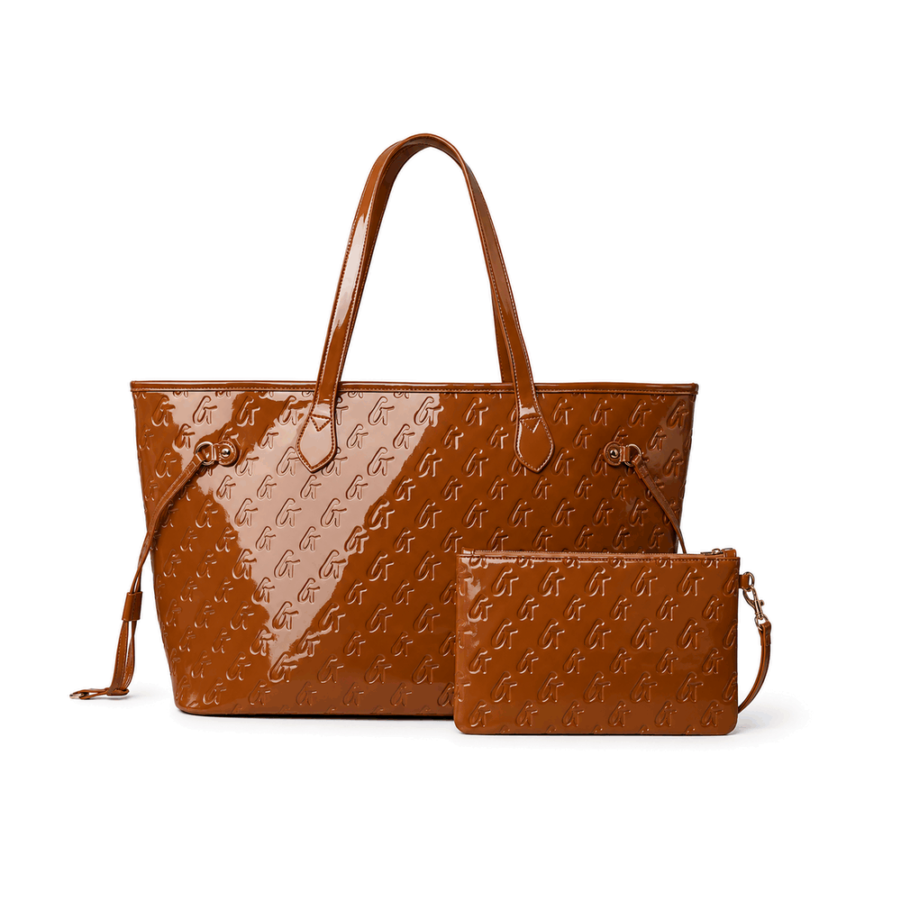 Large Laptop Tote With Wristlet - Brown