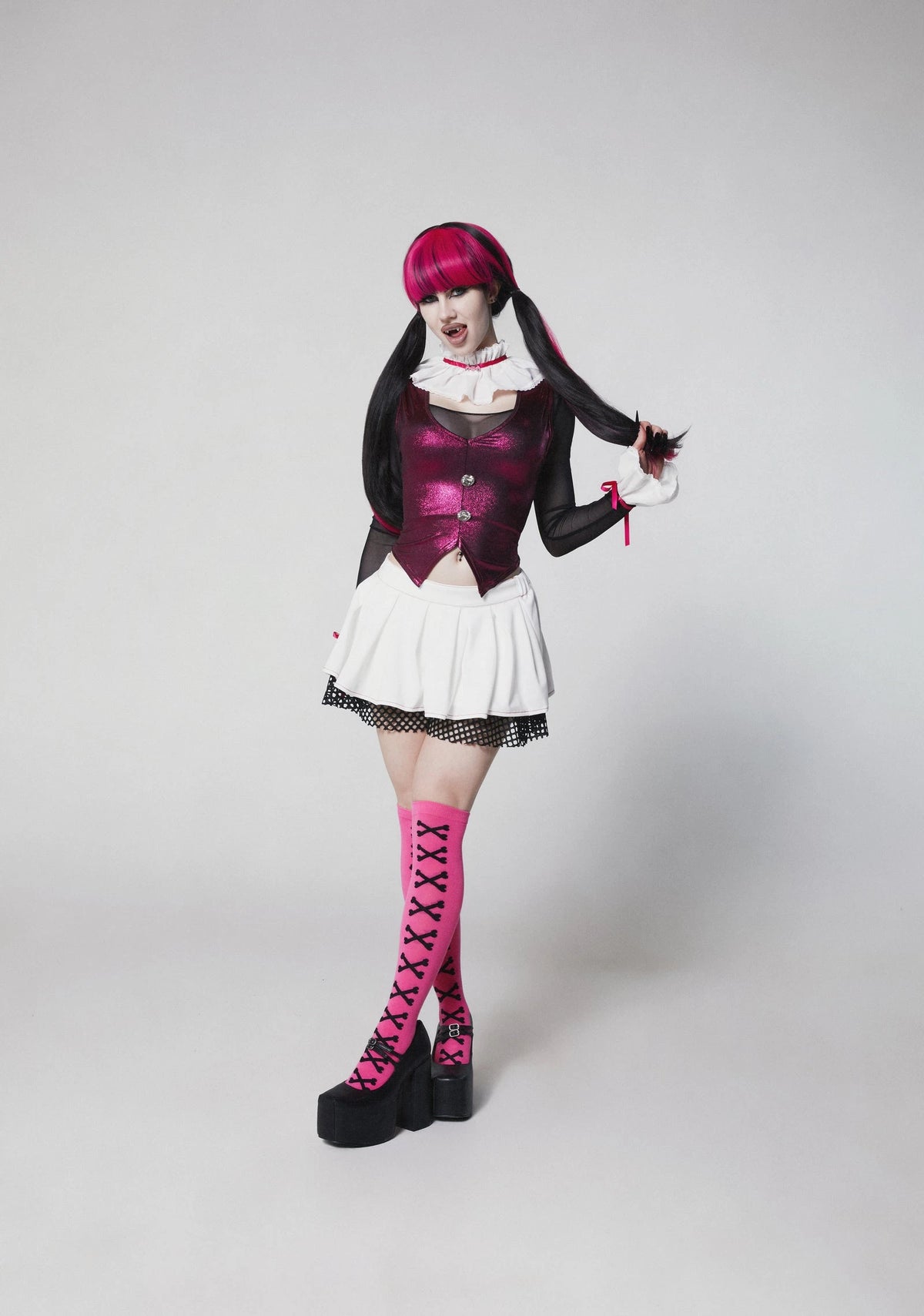 Pink Gothic School Doll Costume & Wig Set