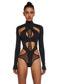 Strappy Mesh Bodysuit With Detachable Shrug - Black