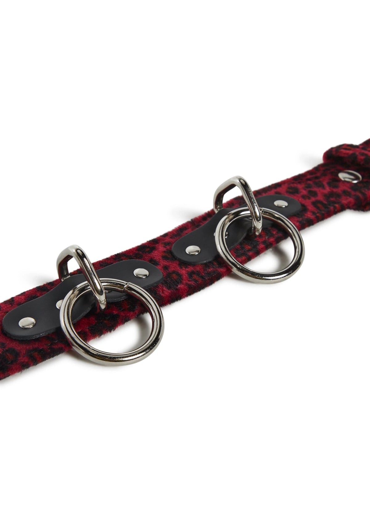Fuzzy Animal Print O-Ring Belt - Red