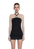 Halter Bubble Hem Mini Dress - Black