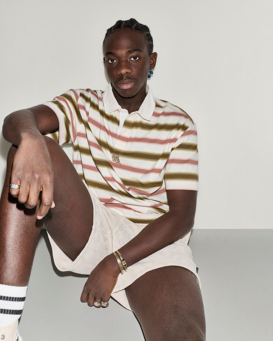 Men's Stripe Cotton Jersey Polo Shirt - Burn Out Multi