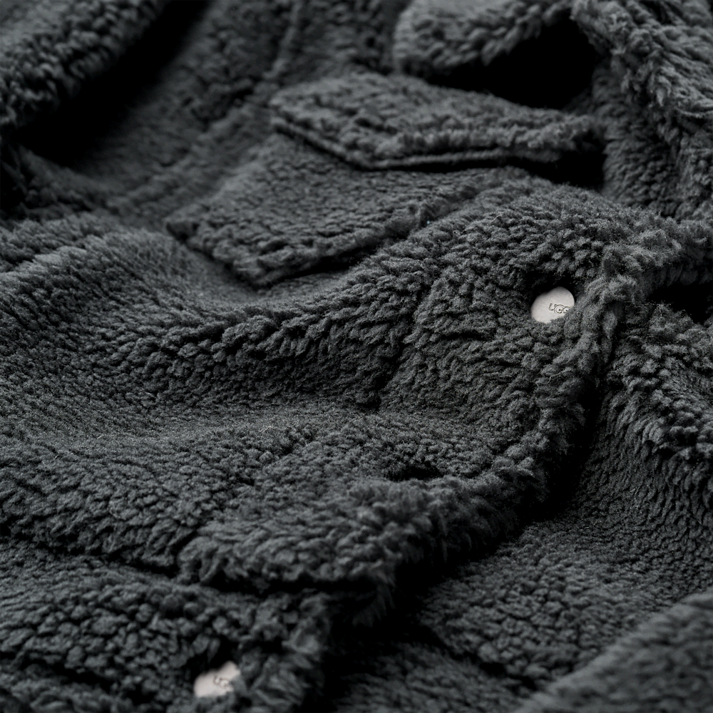 Women's Short Plush Fleece Trucker Jacket - Cobble Grey