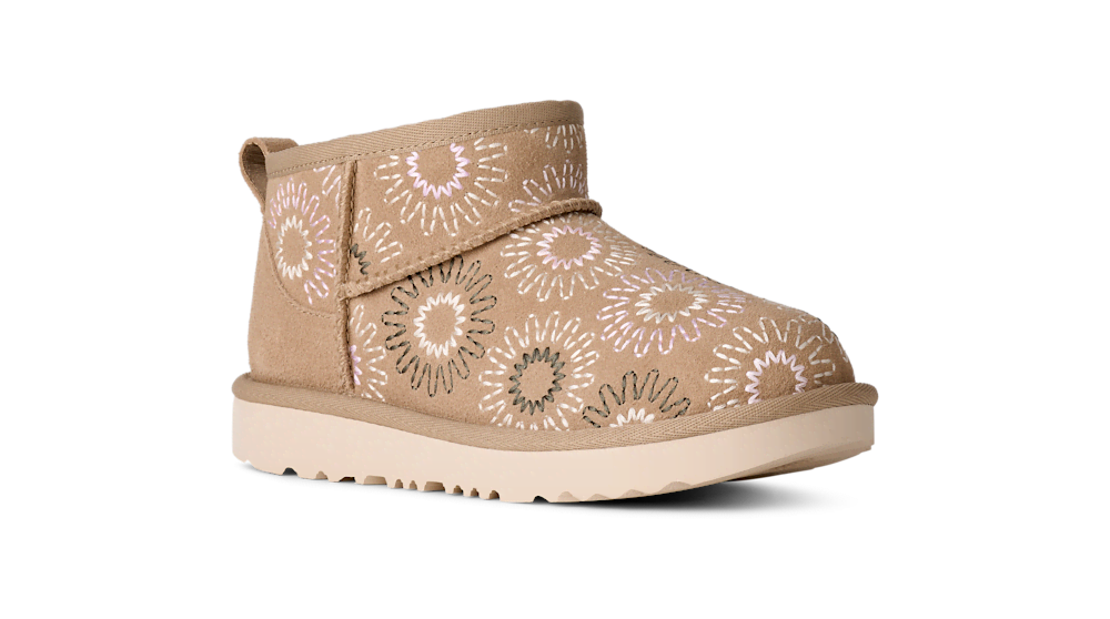 Kids' Low Suede Boot With Sun Embroidery