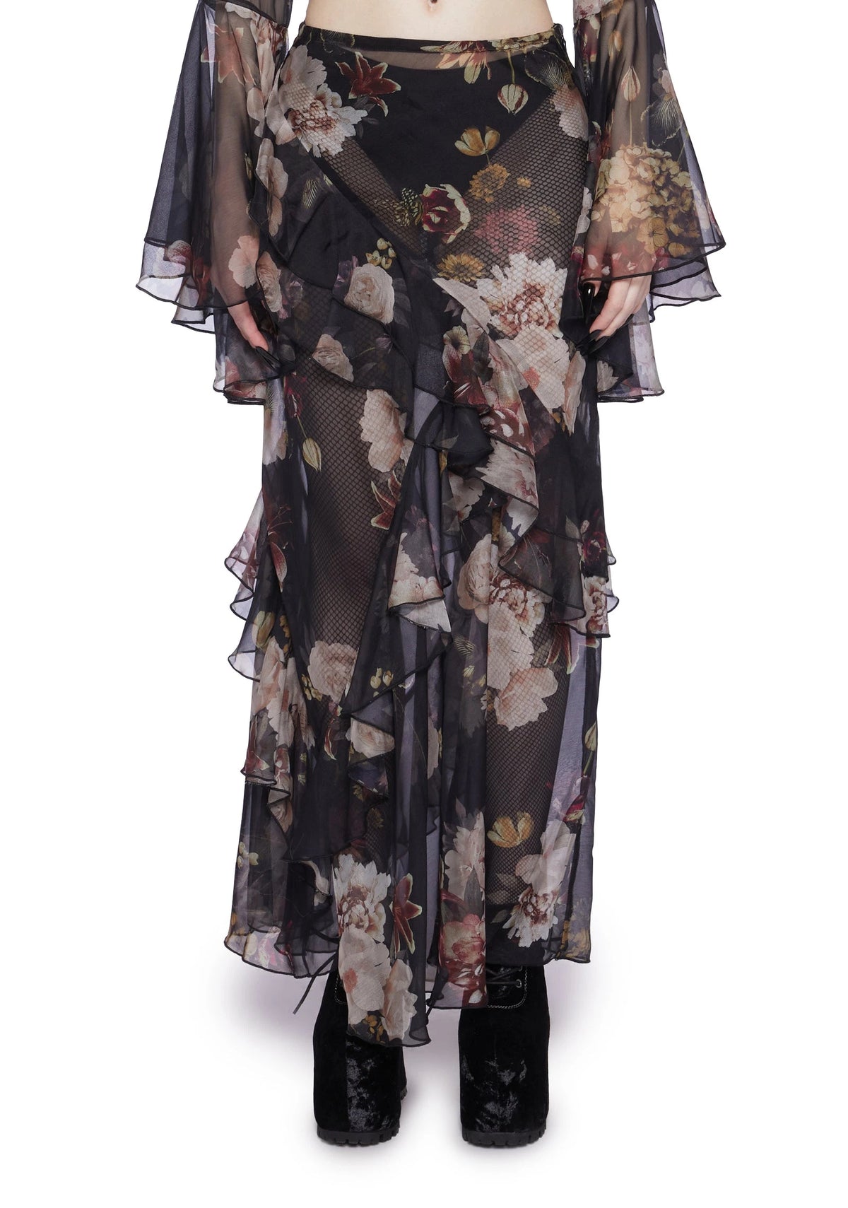 Floral Sheer Chiffon Maxi Skirt