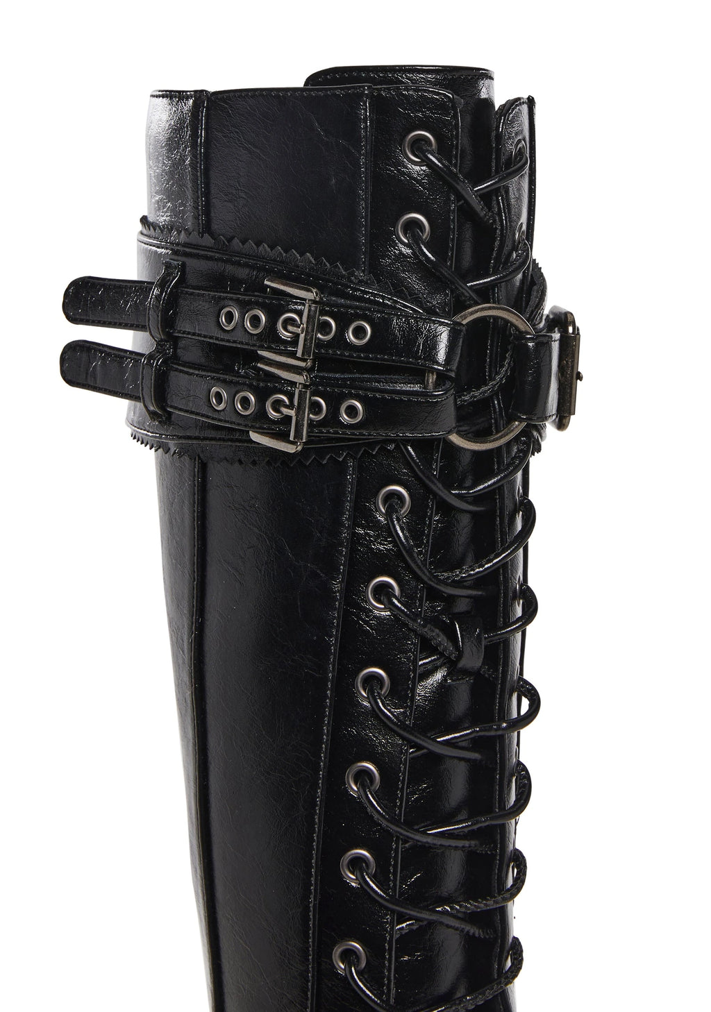 Pointed Toe Lace-Up Stiletto Boots - Black