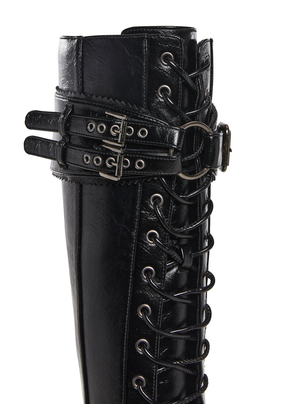 Pointed Toe Lace-Up Stiletto Boots - Black