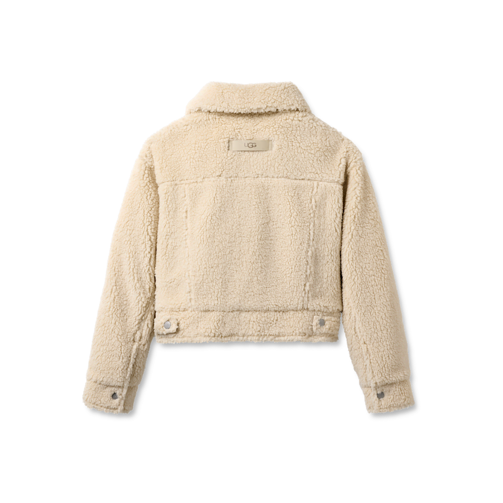 Women's Short Plush Fleece Trucker Jacket - Cobble Grey