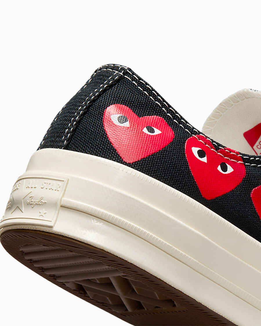 Canvas Low Top Sneaker With Heart Graphic - Black - Black/High Risk Red/Egret