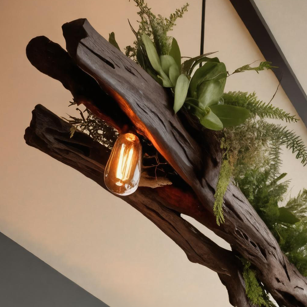 Rustic Wooden Ceiling Light With Greenery For Kitchen Or Living Room