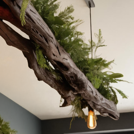 Rustic Wooden Ceiling Light With Greenery For Kitchen Or Living Room