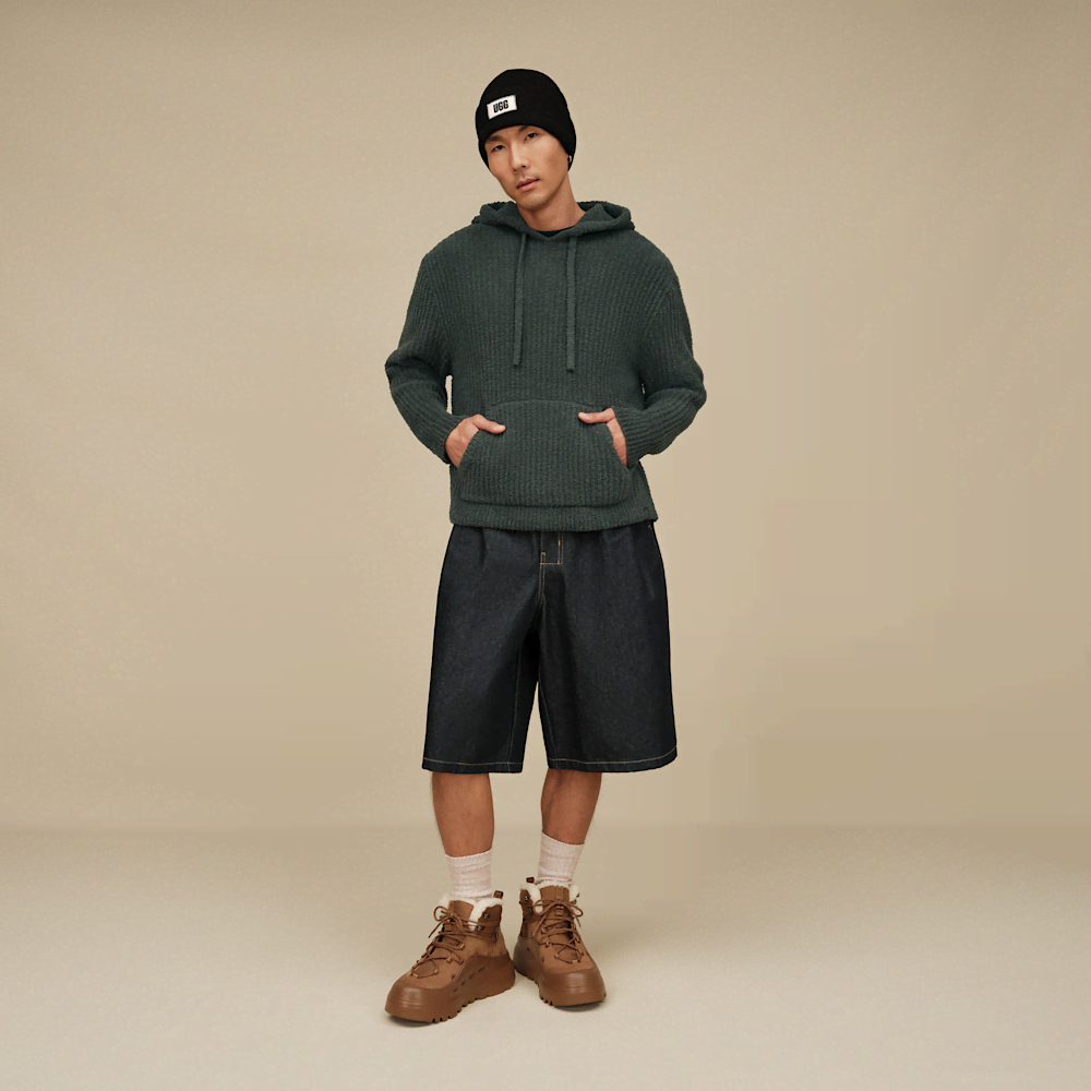 Men's Recycled Ribbed Pullover Hoodie - Oyster