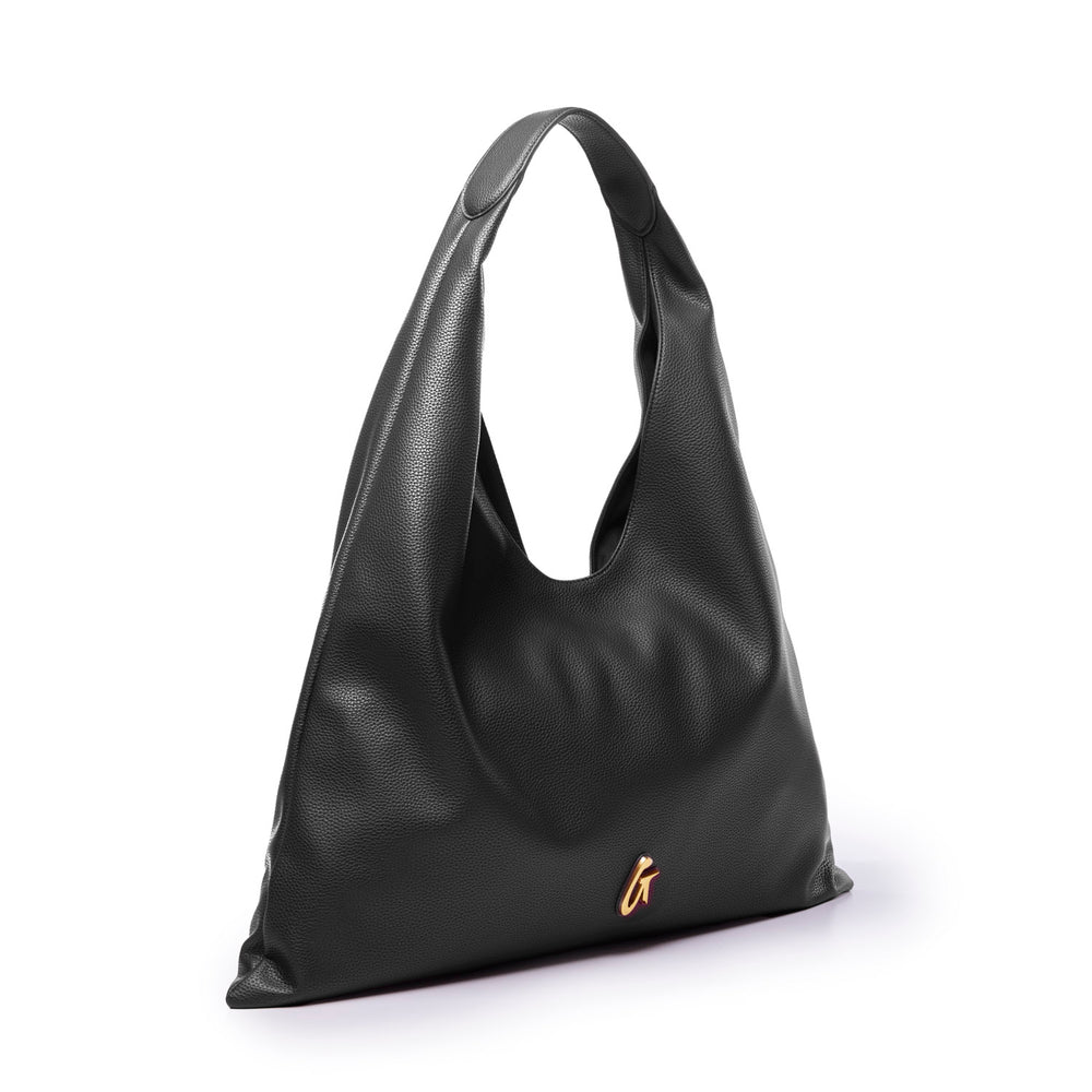 Oversized Pebbled Shoulder Bag - Black
