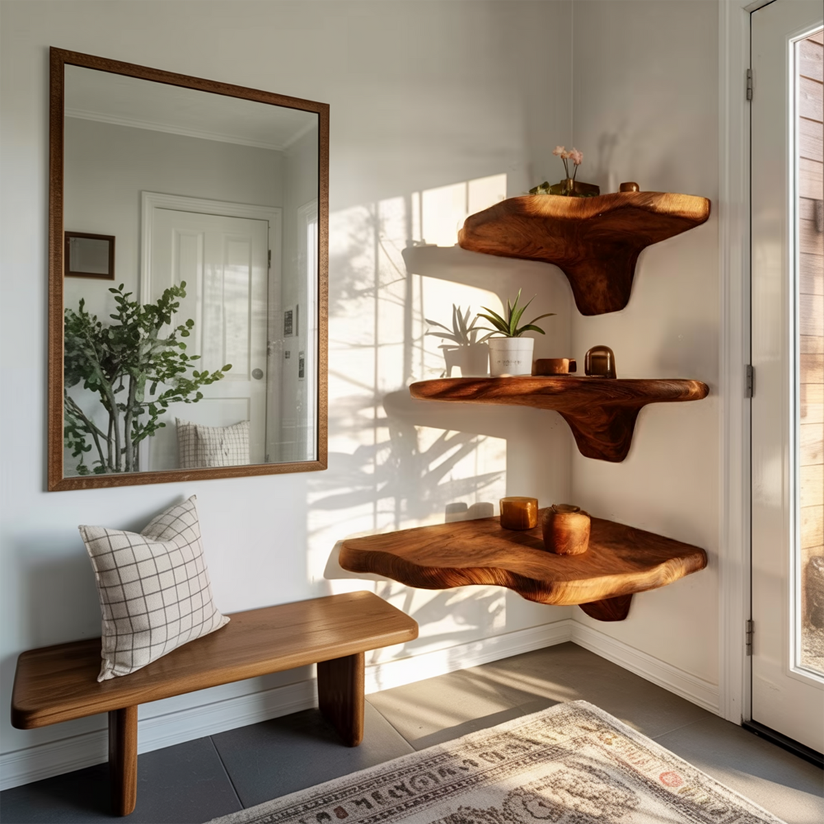 Handcrafted Wooden Live Edge Mushroom Shelf For Modern Furniture Decor