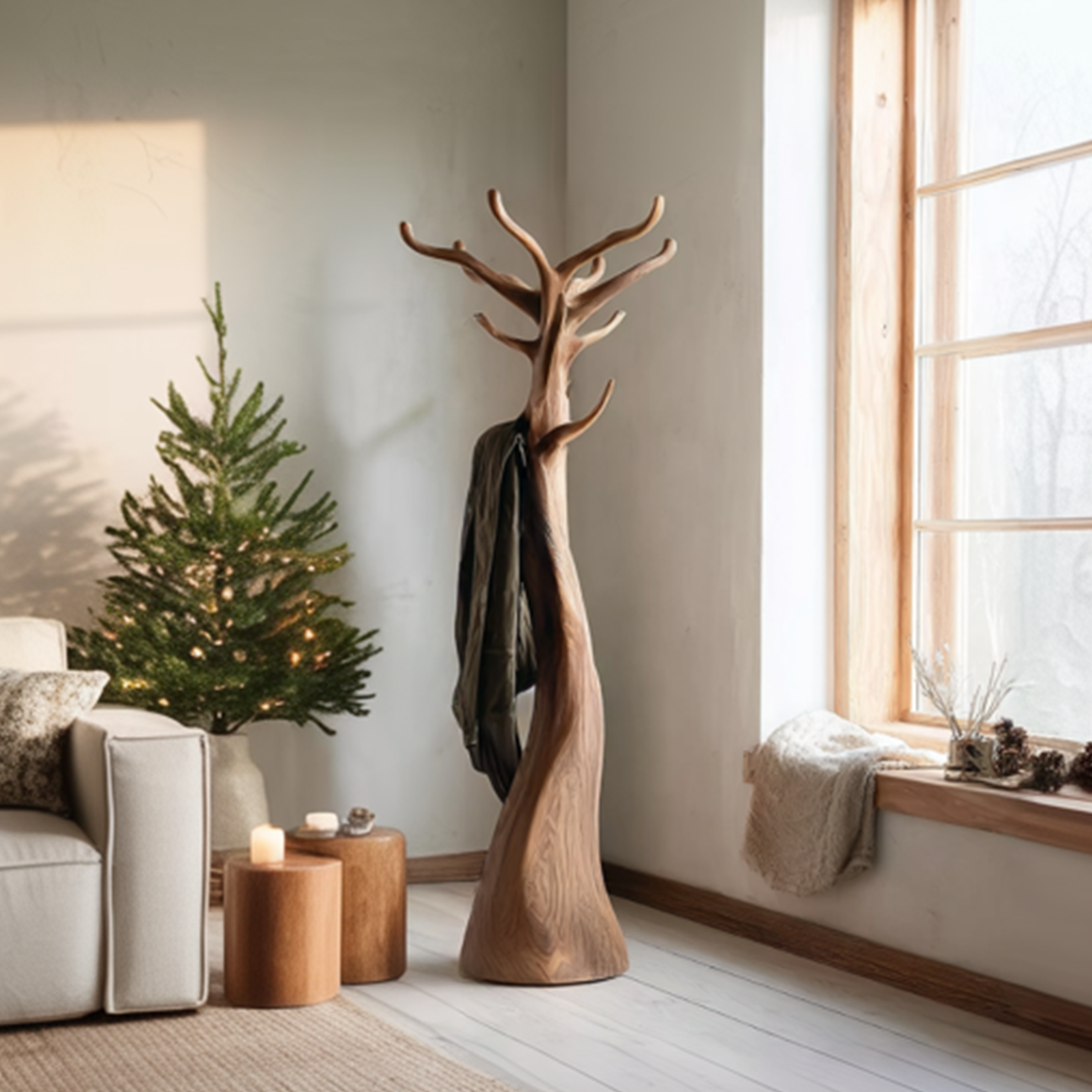 Rustic Tree Coat Stand Christmas Holiday Natural Room Display