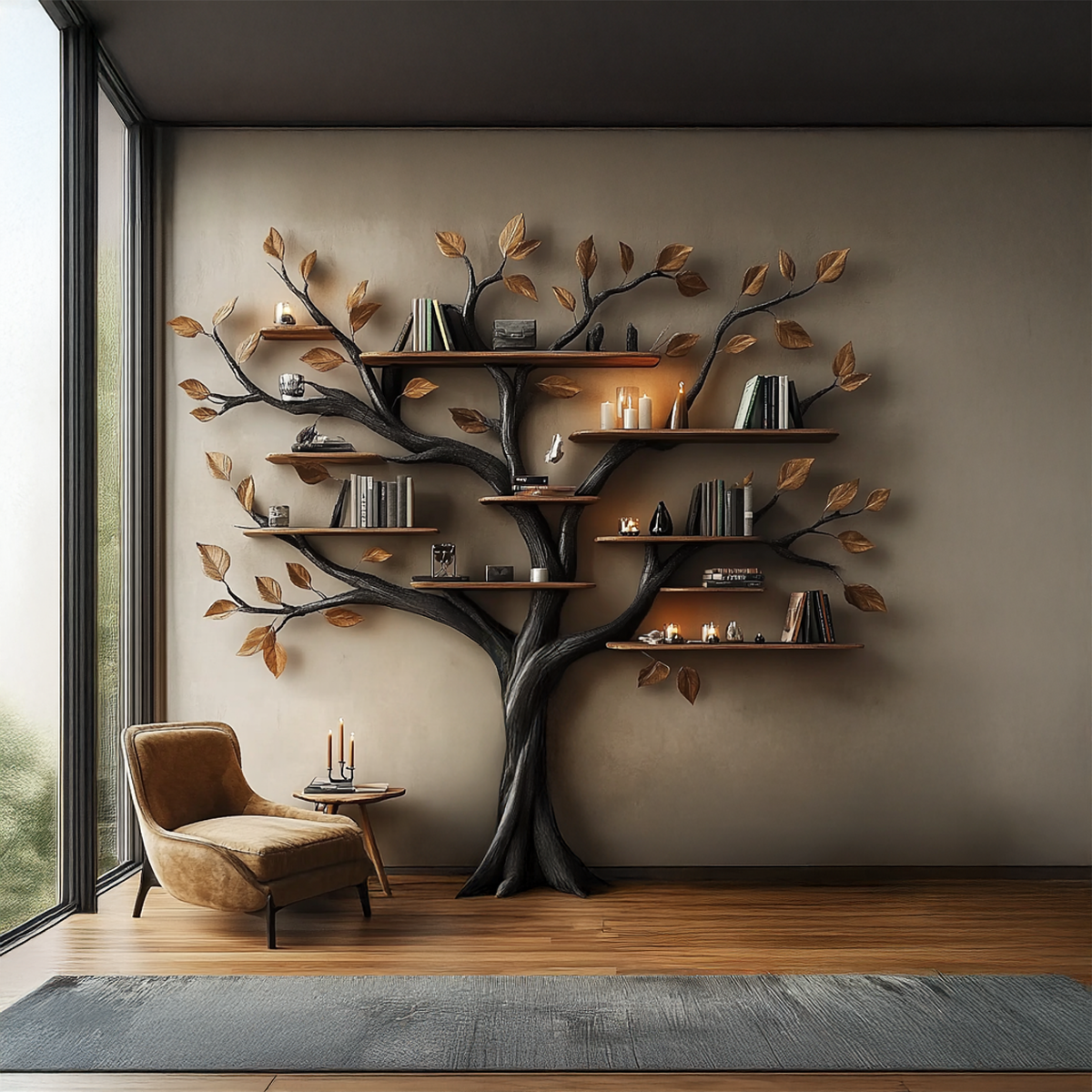 Rustic Halloween Tree Bookshelf