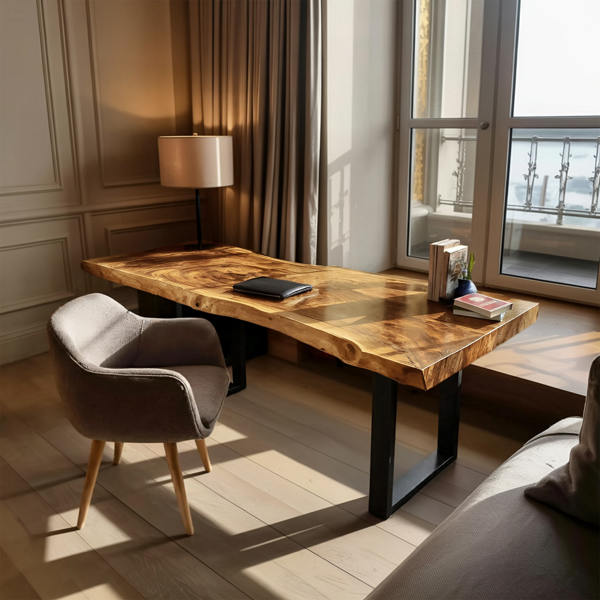 Handcrafted Wooden Live Edge Desk For Furniture Decor