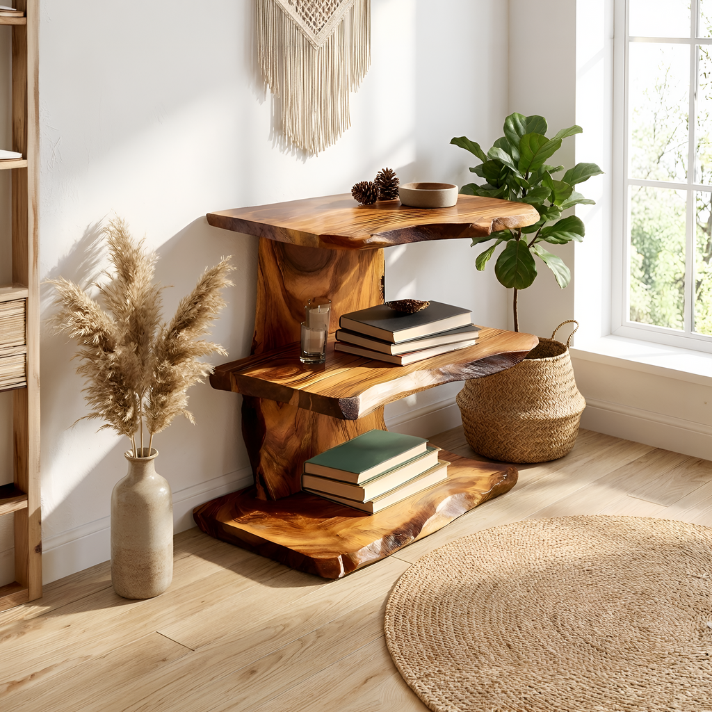 Farmhouse Wooden Live Edge Standing Shelf For Housewarming Gift Decor