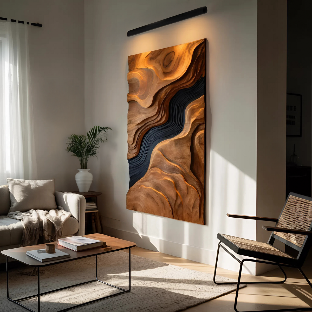 Rustic Carved Wall Art Sculpture For Modern Living Room