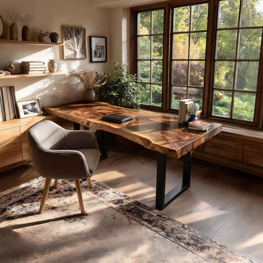 Handcrafted Wooden Live Edge Desk For Furniture Decor