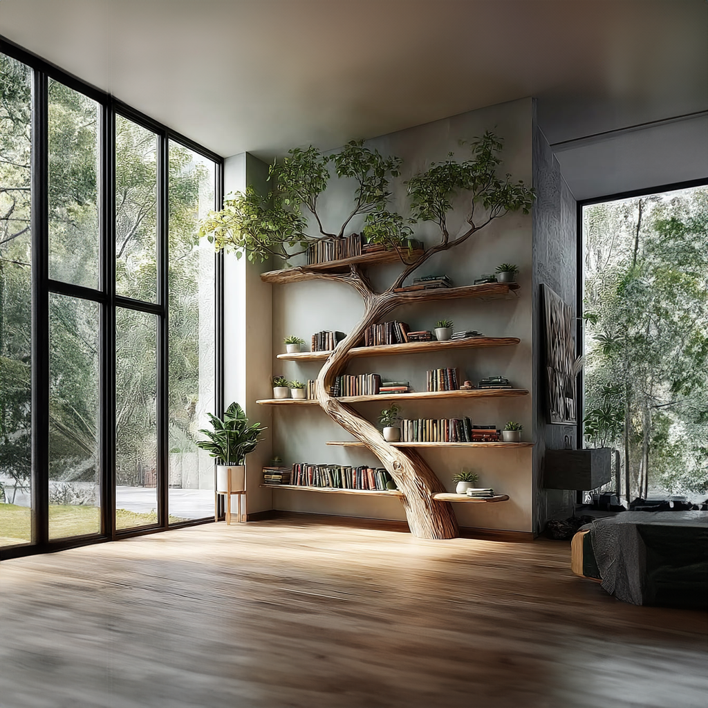 Rustic Tree Bookcase Living Room