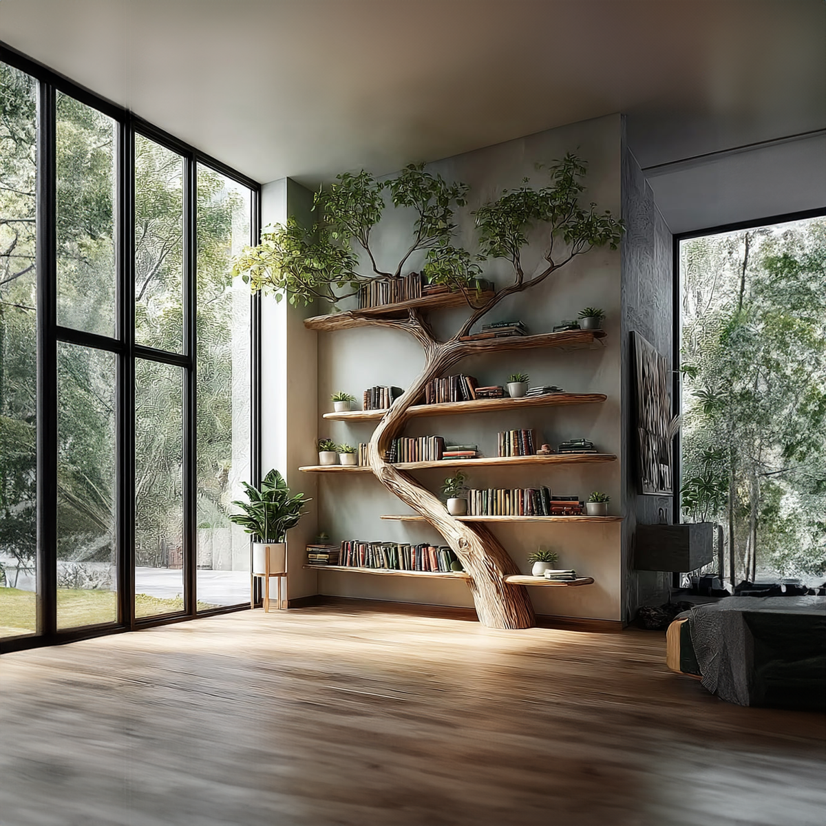 Rustic Tree Bookcase Living Room