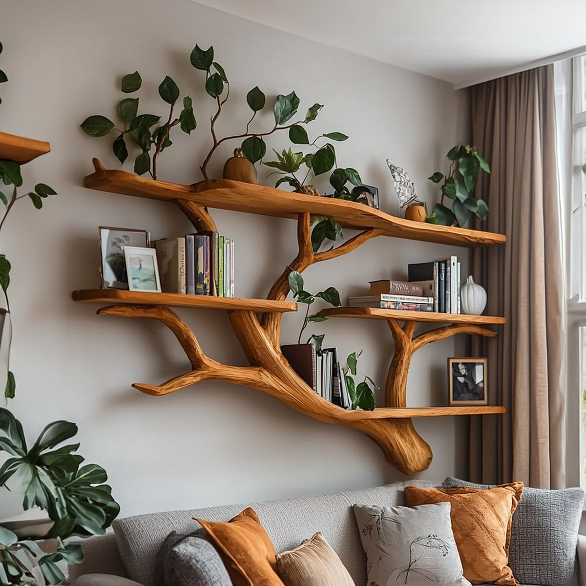 Rustic Organic Tree Wall Bookshelf