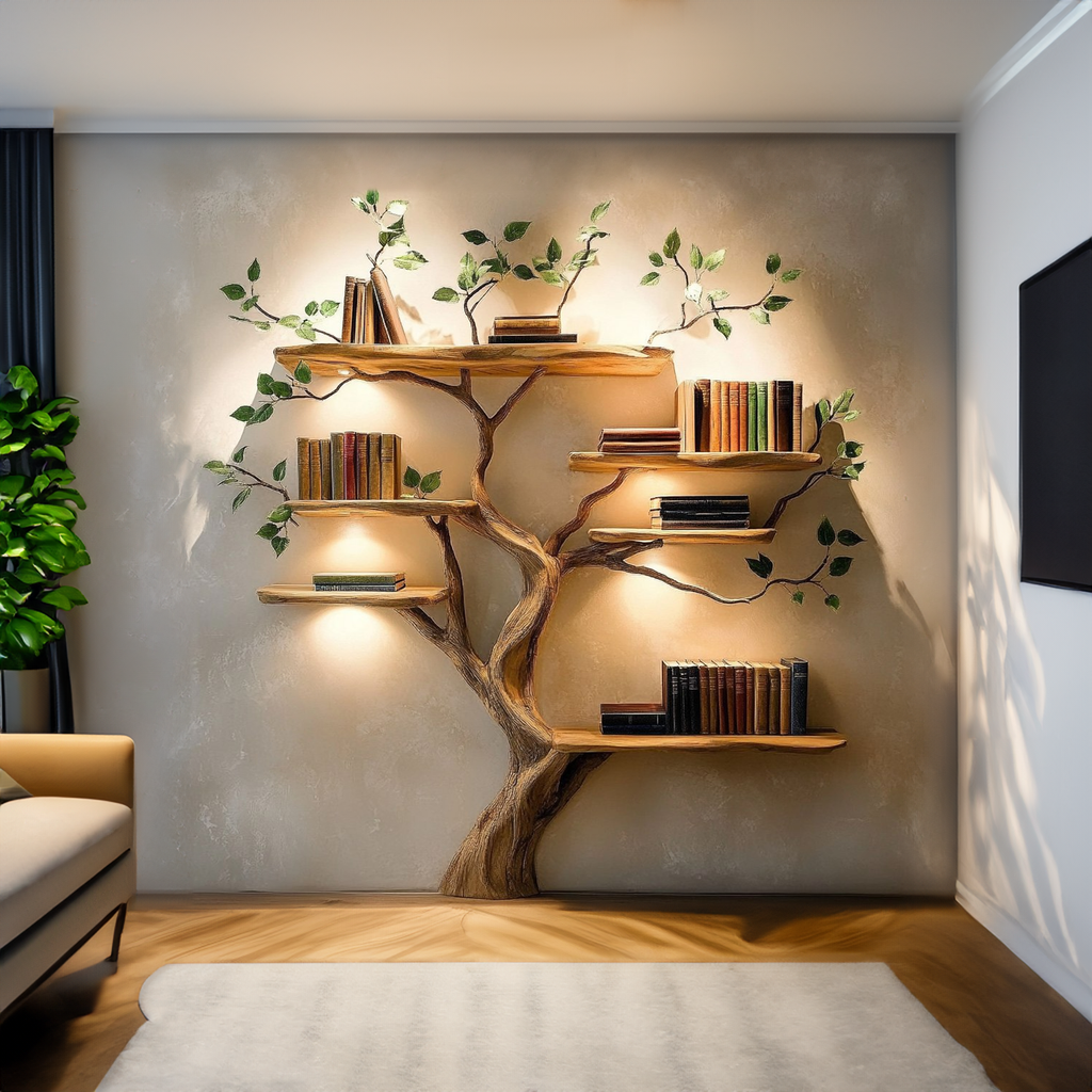 Rustic Organic Tree Bookshelf Bedroom Or Living Room