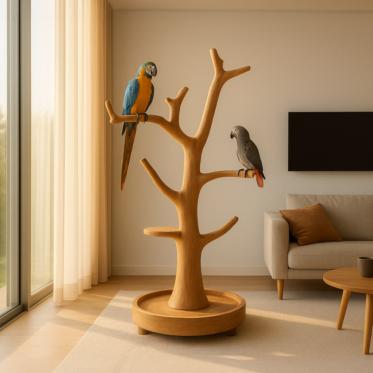 Rustic Bird Tree Stand Parrot Perch Modern Minimalist Design
