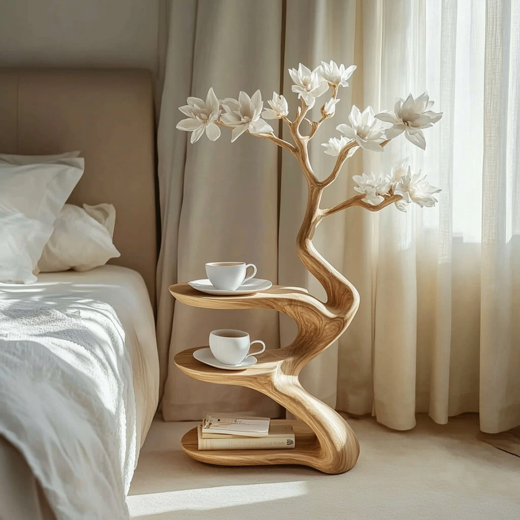Rustic Sculptural Nightstand Bedside Table Modern Bedroom