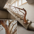 Rustic Handcrafted Wooden Stair Railing Entryway