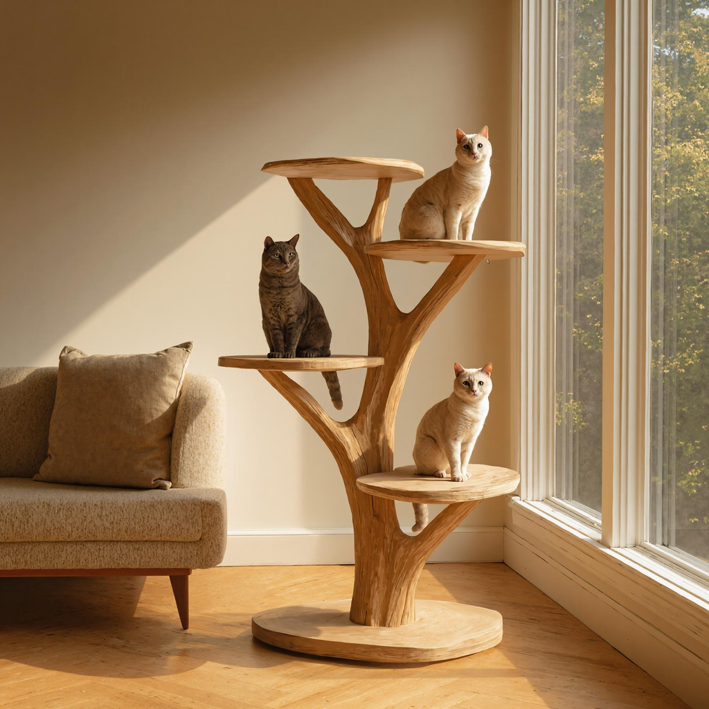 Rustic Cat Play Tree Stand Living Room Artistic Pet Decor