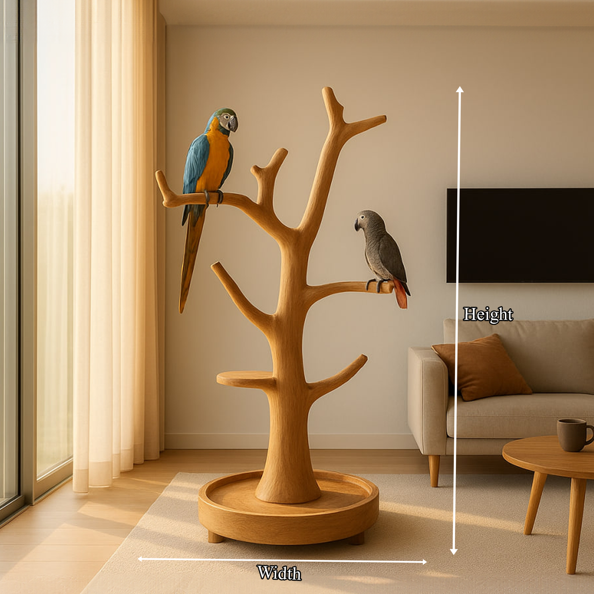 Rustic Bird Tree Stand Parrot Perch Modern Minimalist Design