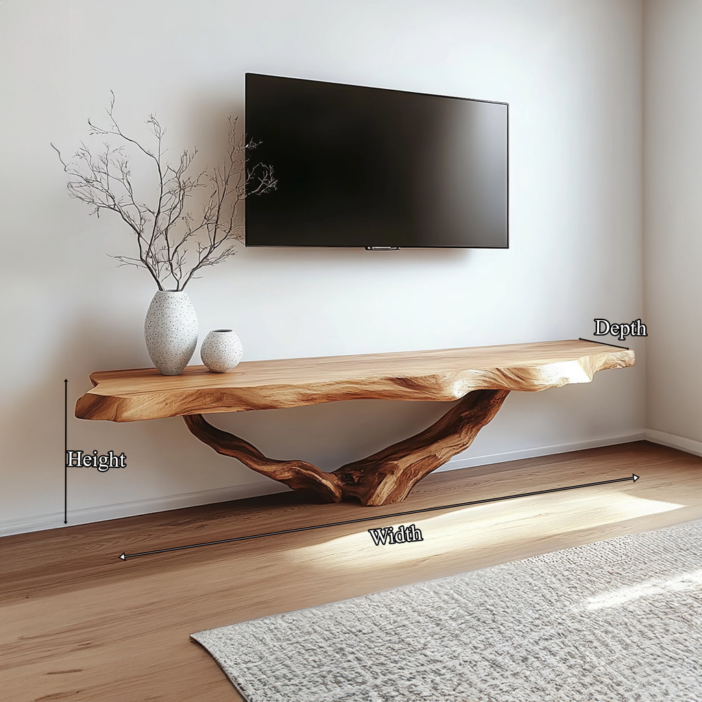 Live Edge Solid Wood TV Console Handmade Floating Media Shelf For Living Room