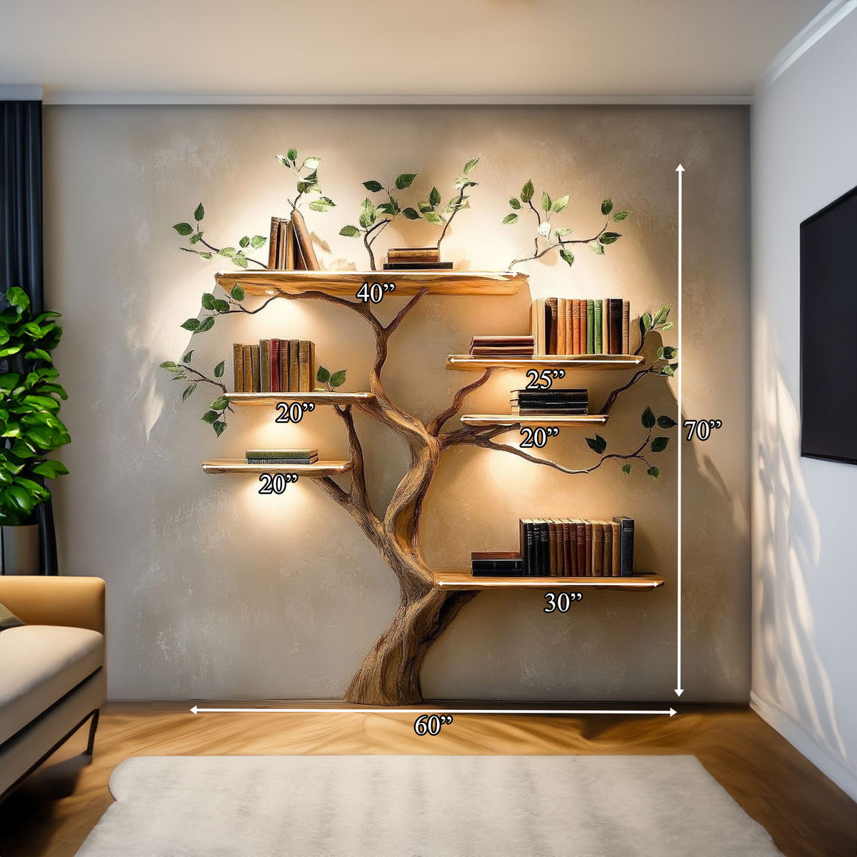 Rustic Organic Tree Bookshelf Bedroom Or Living Room