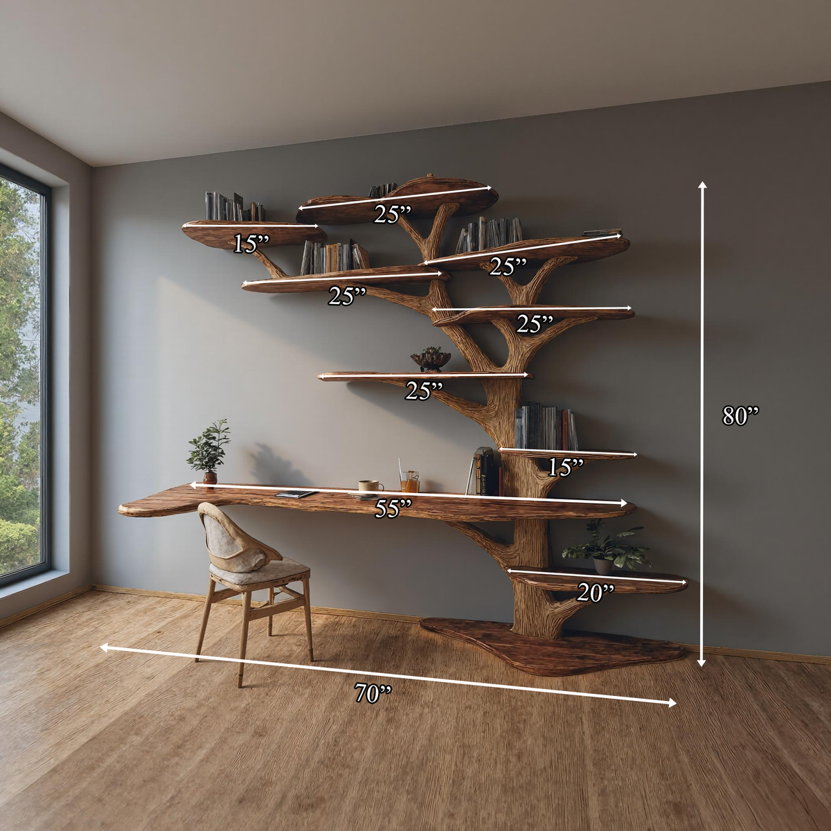 Rustic Tree Bookshelf Desk Home Office Or Study Room
