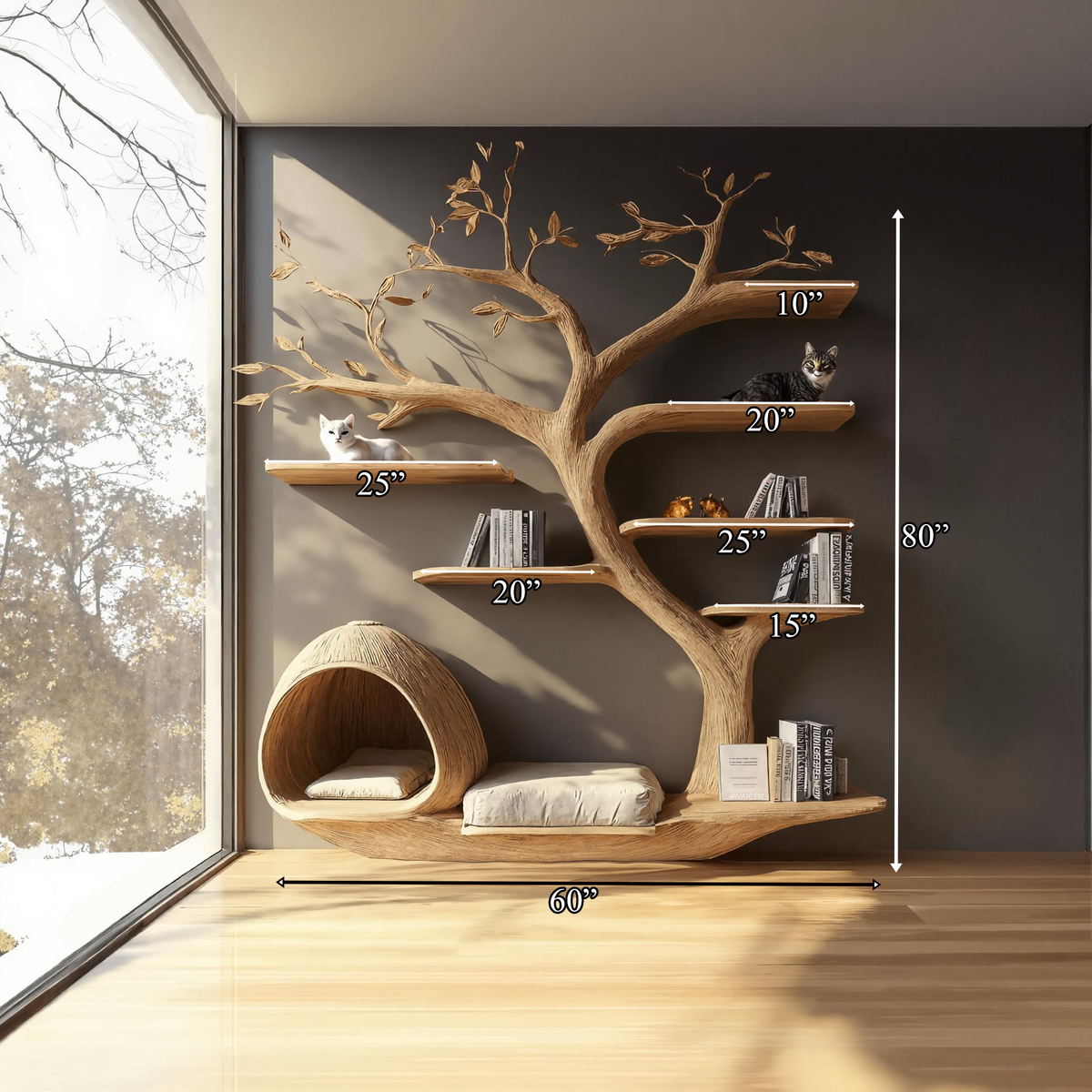 Rustic Cat Tree Wall Unit Living Room Cat Bed Furniture