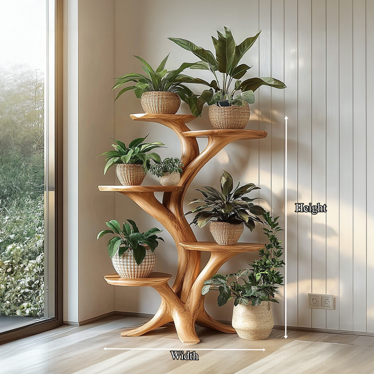 Rustic Tree Plant Stand Natural Interior Design Living Room